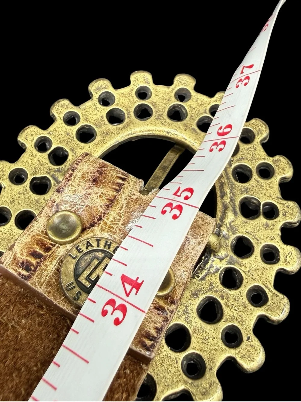 Leatherock USA Y2K Leather Scalloped Belt Croc Embossed Stone Cabochons Boho